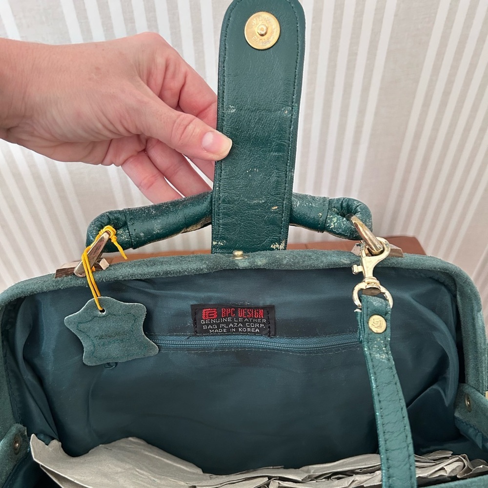 Vintage Emerald Green Suede Womens Bag Top handle detachable shoulder strap NWT - Picture 9 of 12